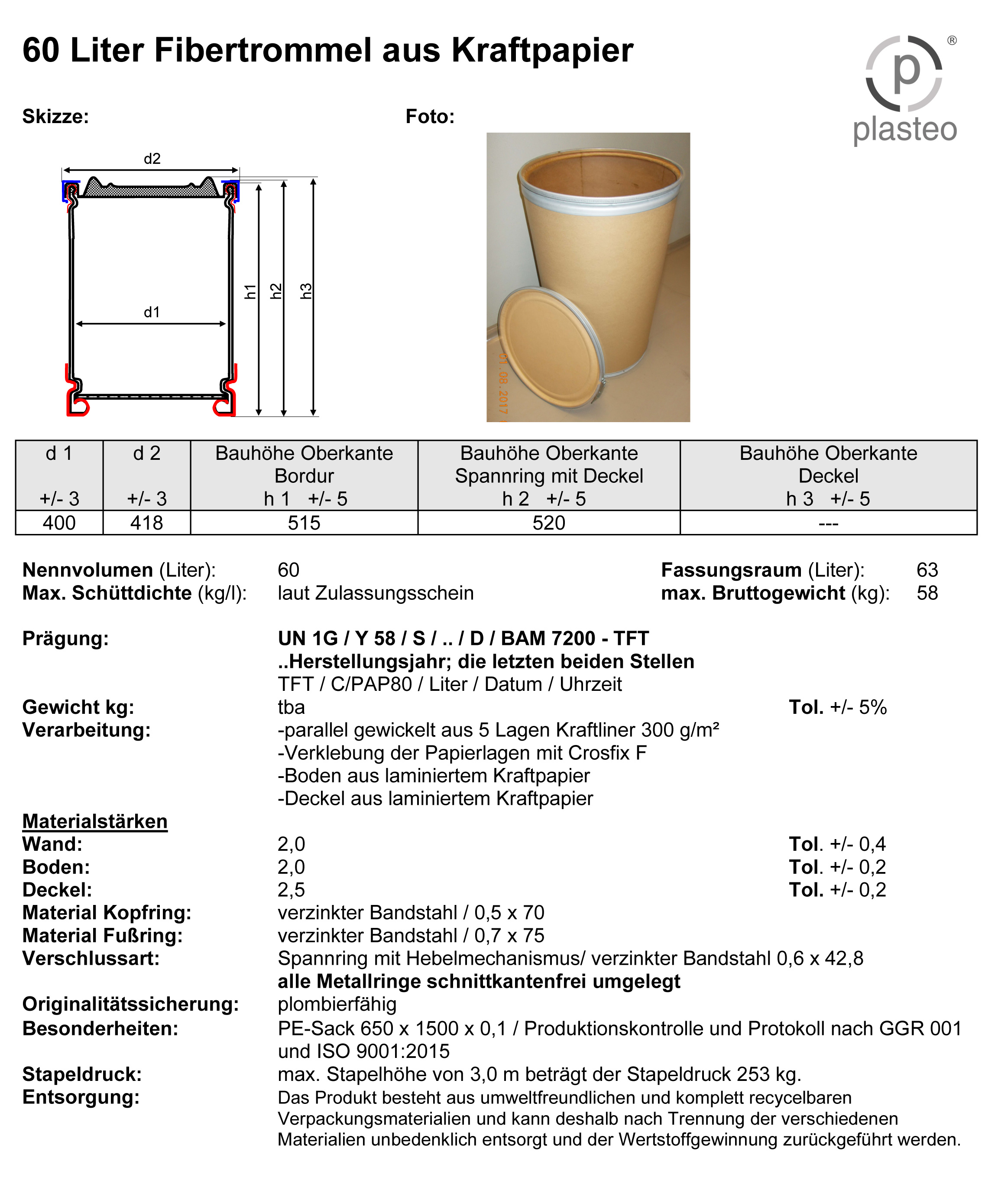 60 Liter Papptrommel Das ÖKOFASS