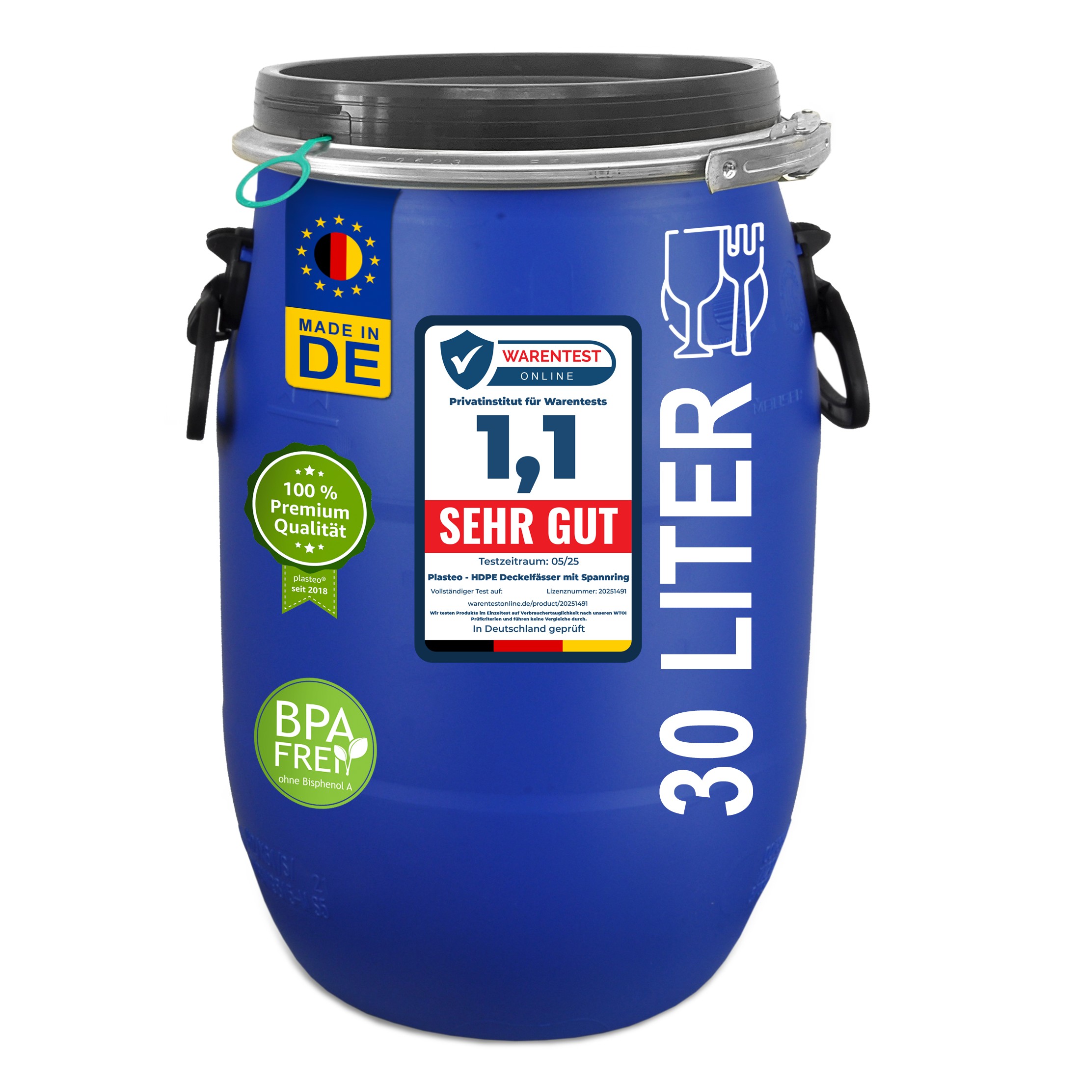 30 Liter Deckelfass Lebensmittelecht FDA 30 Liter Deckelfass Lebensmittelecht FDA