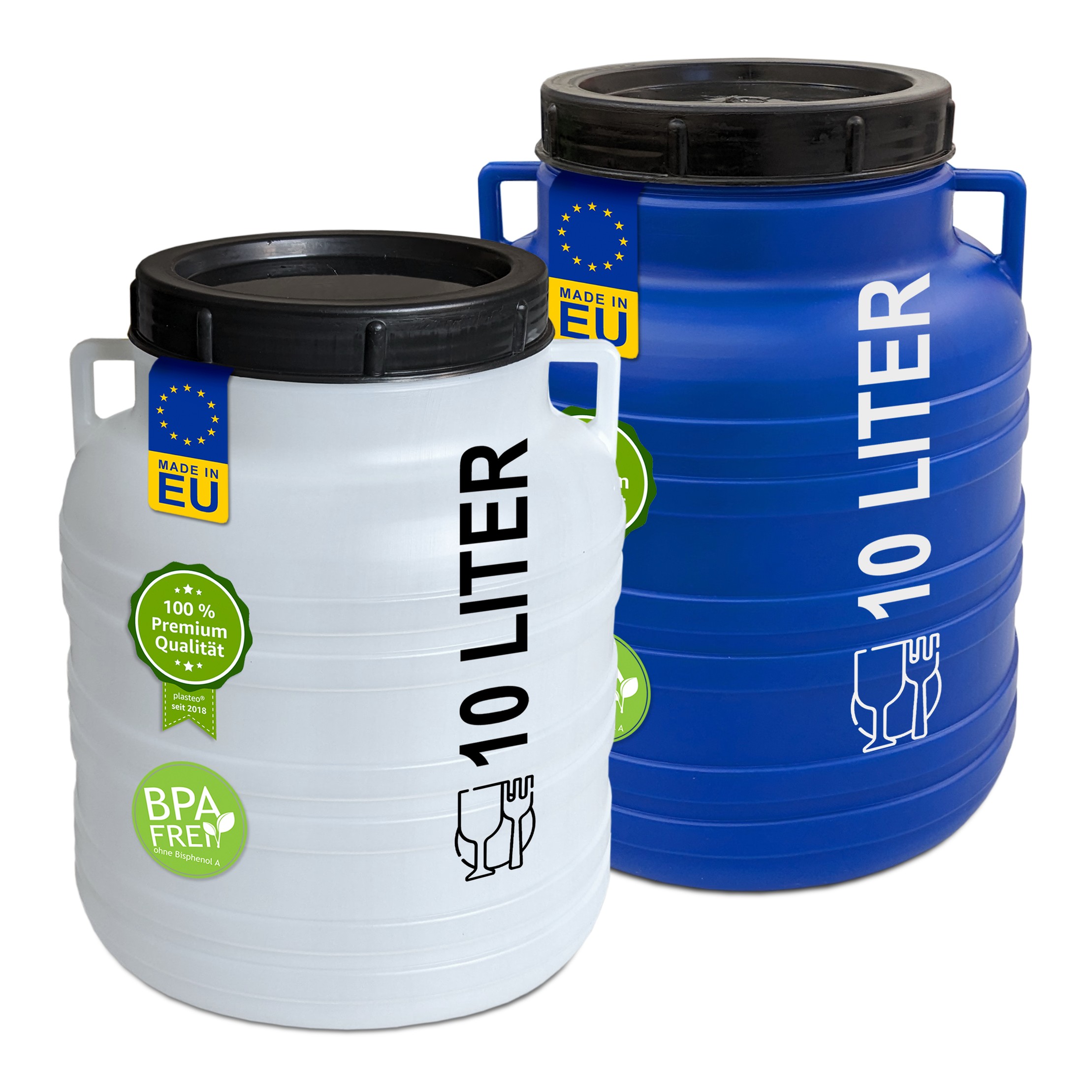 10 Liter Schraubdeckelfass Blau und natur