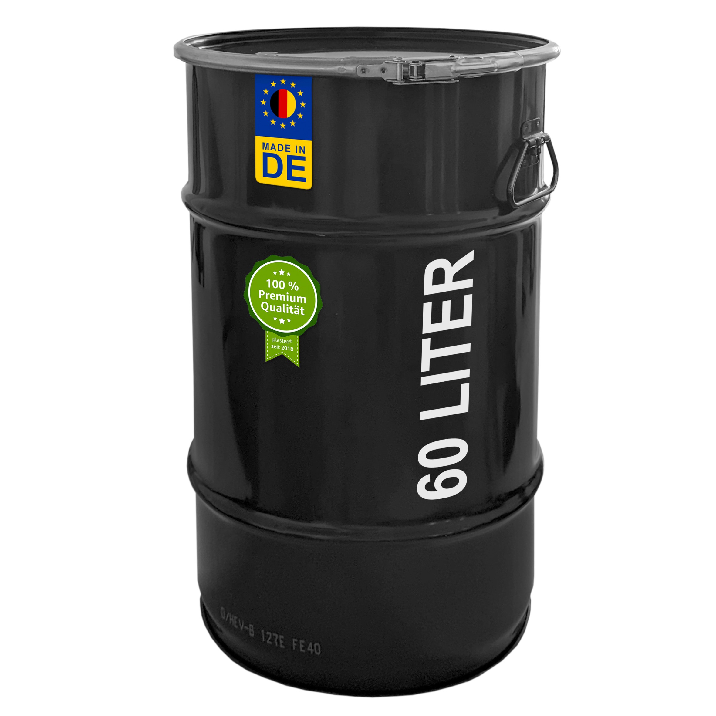 Stahlfass 60 Liter Deckelfass Tiefschwarz