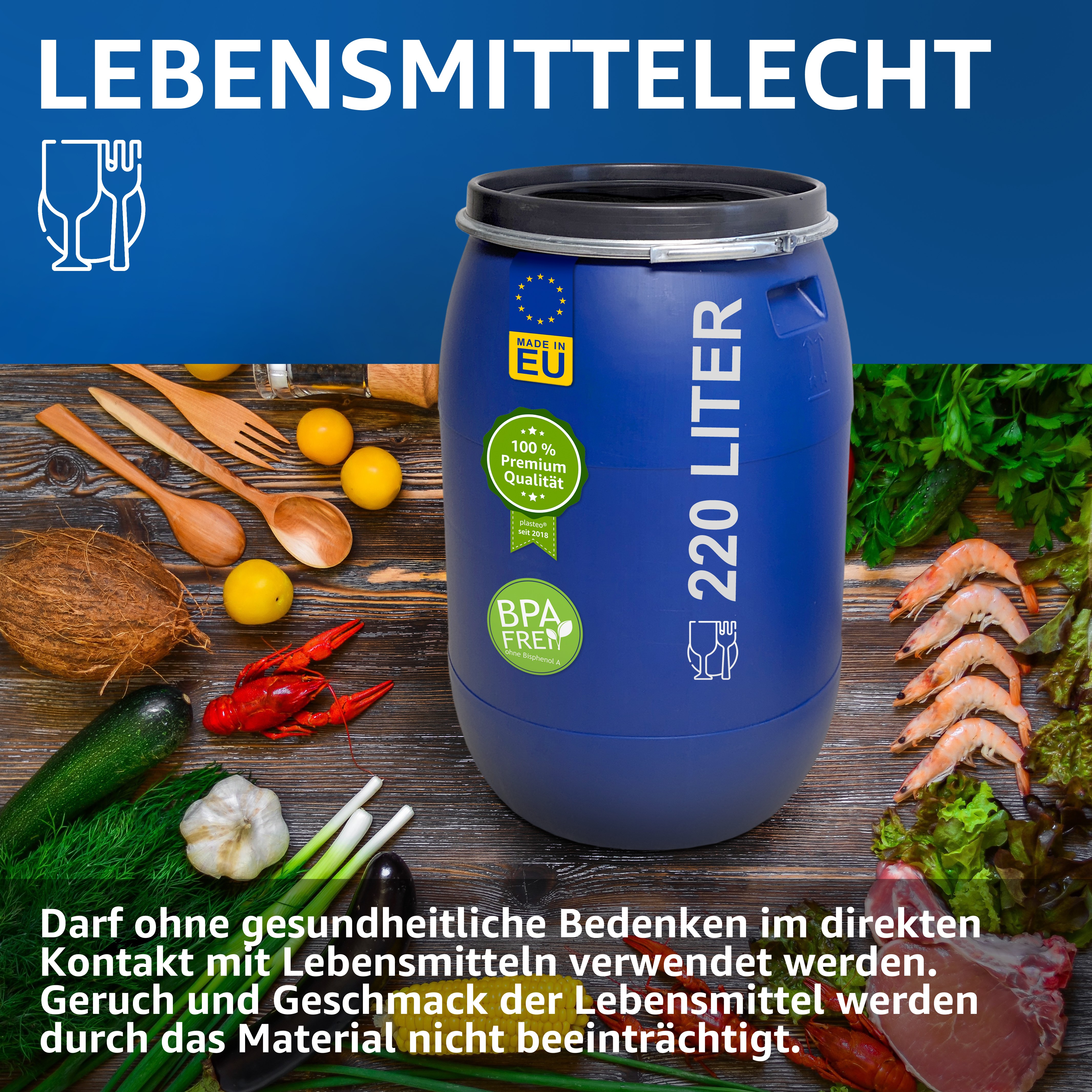 220 Liter Deckelfass Made in EU