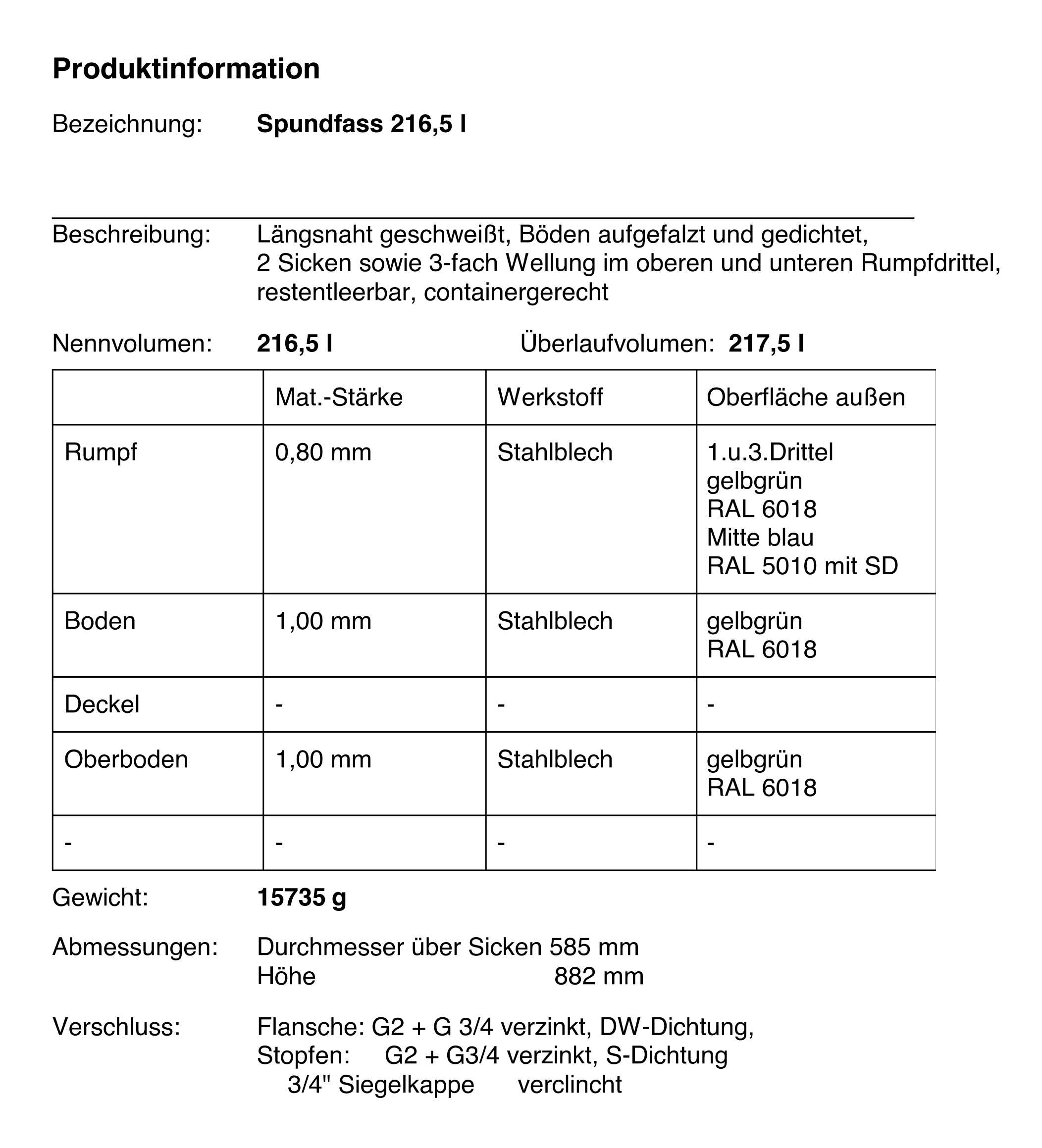 Spundfass 216 Liter grün Spundfass 216 Liter grün