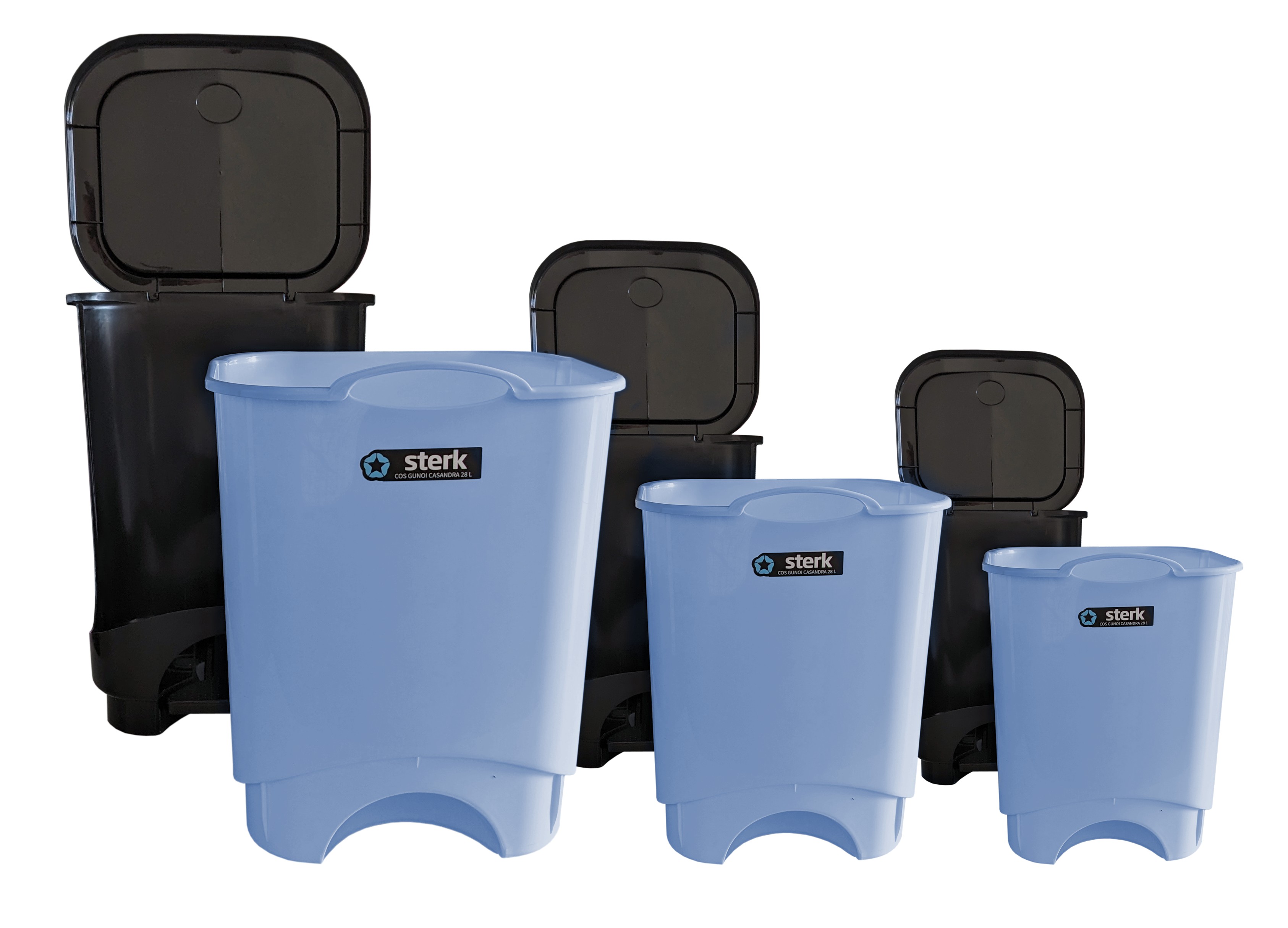 22543_1c 3er Set Abfalleimer 6 Liter +13 Liter +28 Liter