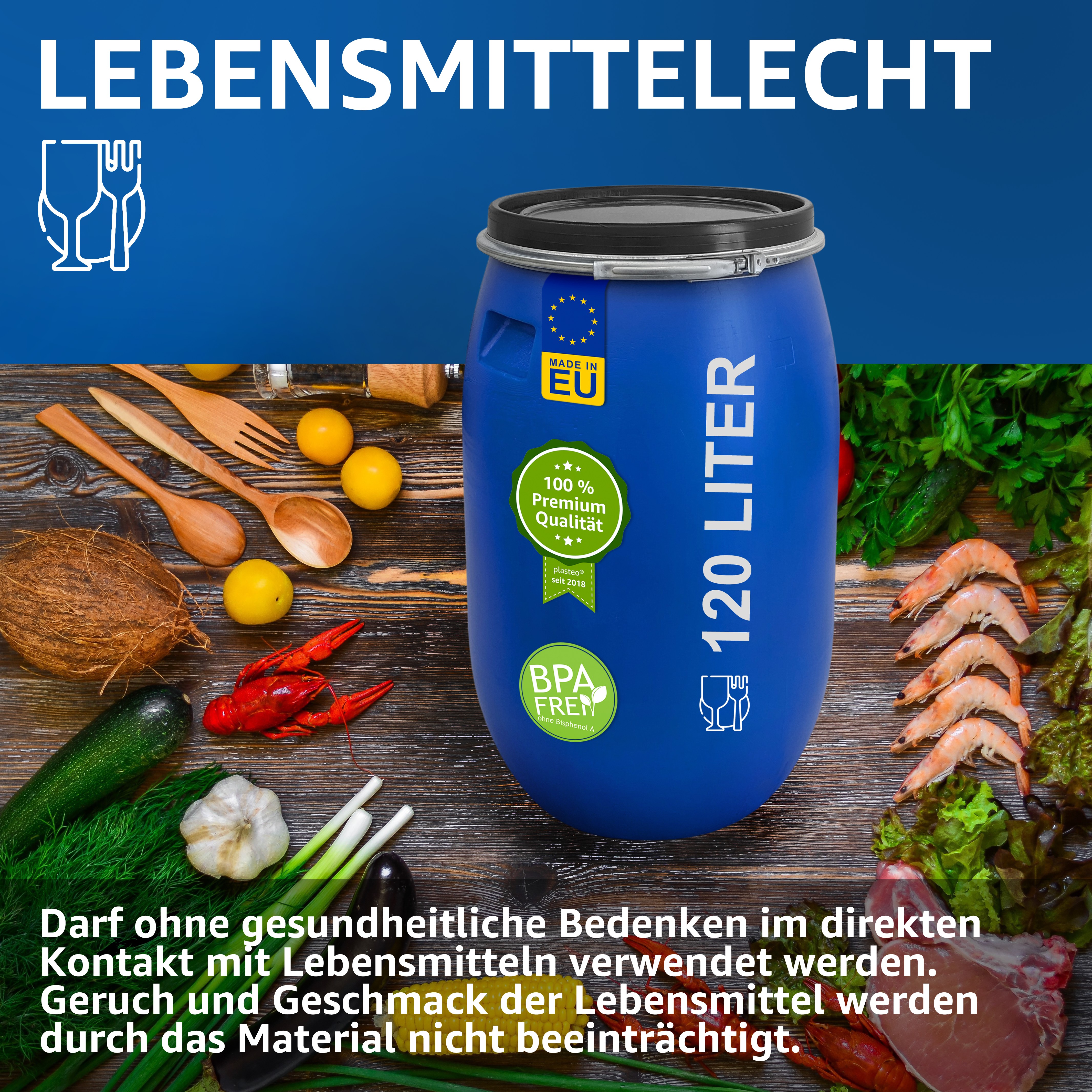 120 Liter Deckelfass Made in EU