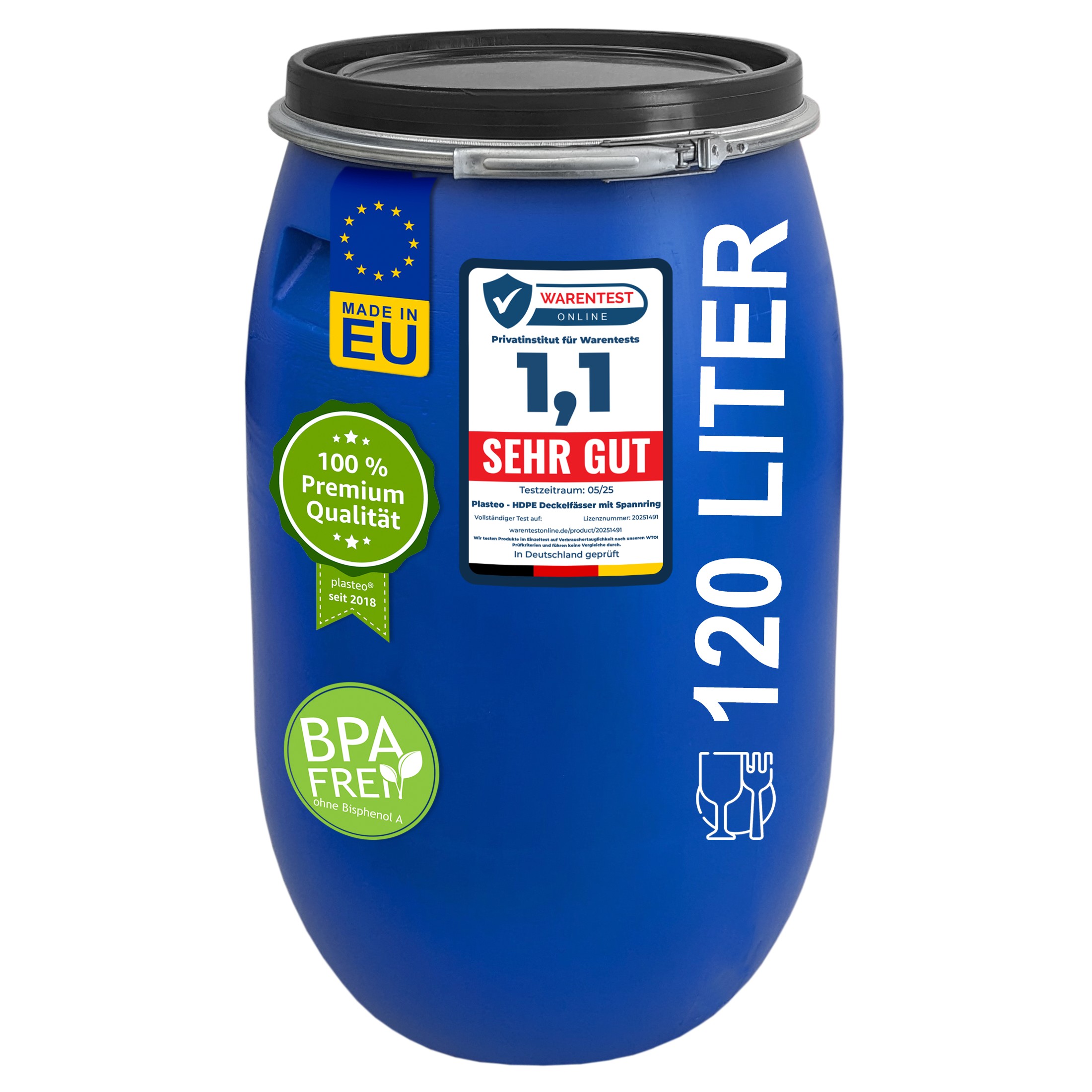 120 Liter Deckelfass Made in EU