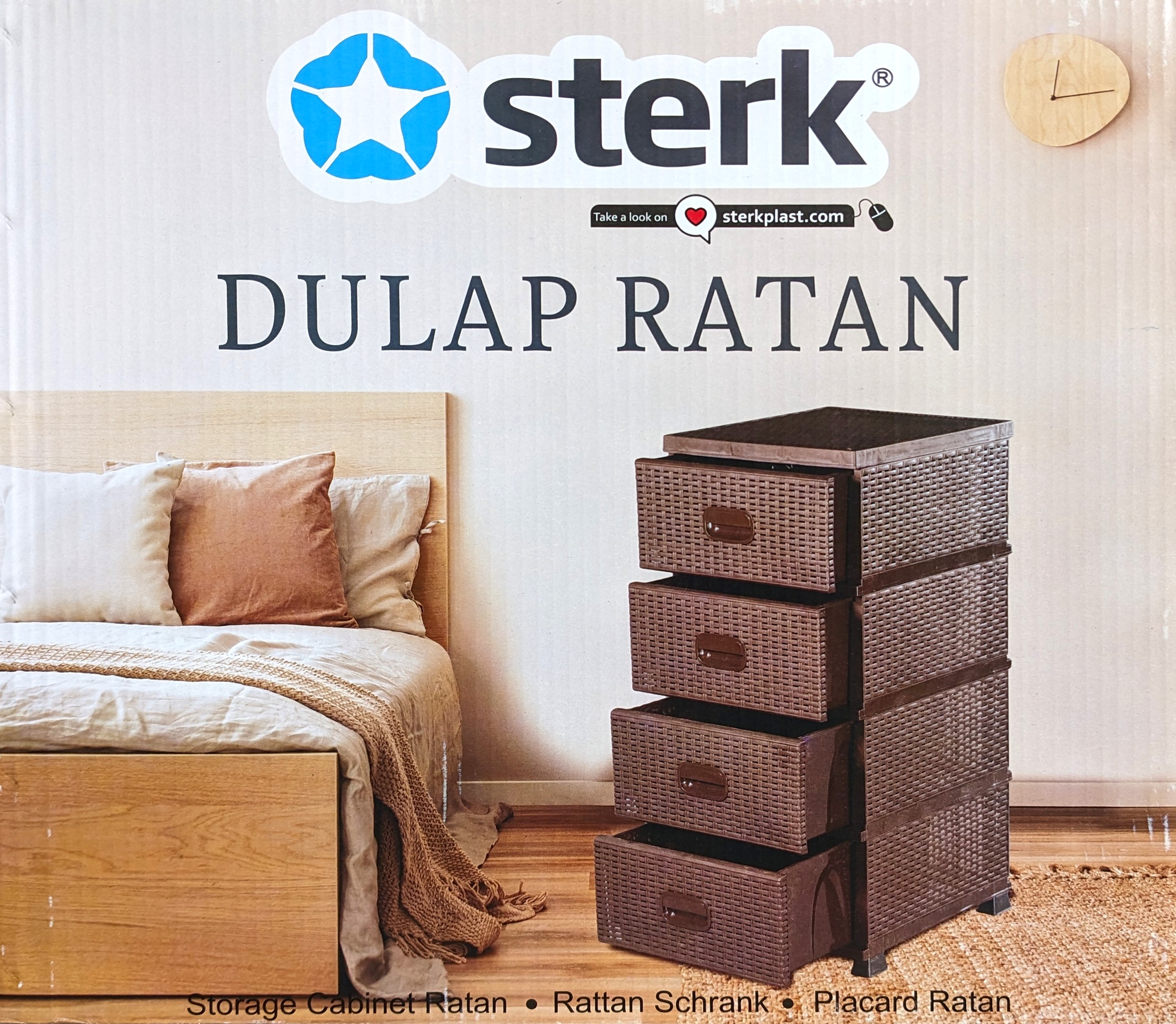 Regal mit 4 Schubladen in Rattanoptik