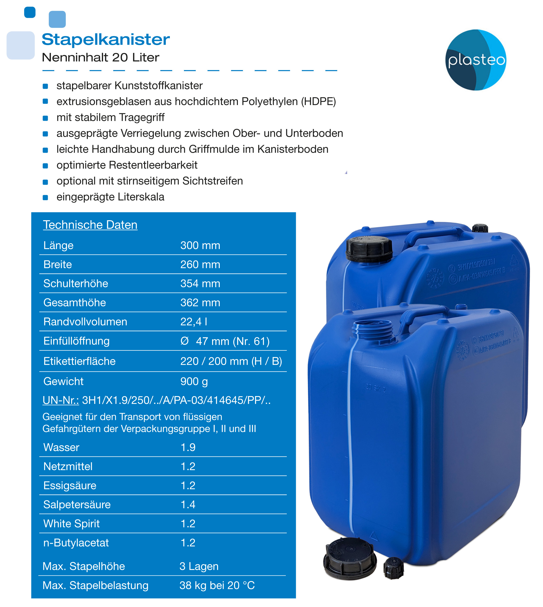 22479_abmessungen 20 Liter Kanister Blau Gluckerfrei