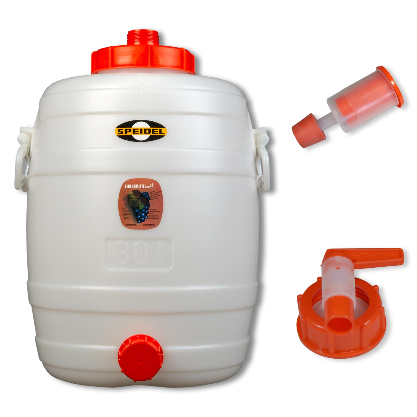 Getränkefass 30 Liter rund mit Gärspund und Verschlußkappe NW 10