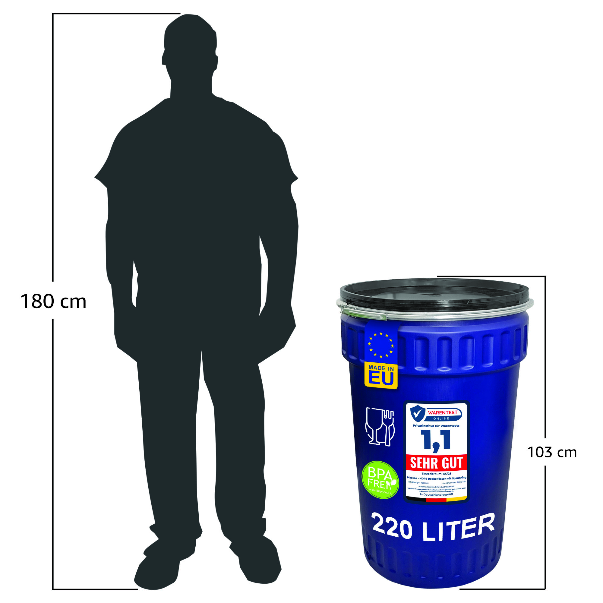 220 Liter Deckelfass konisch Made in EU