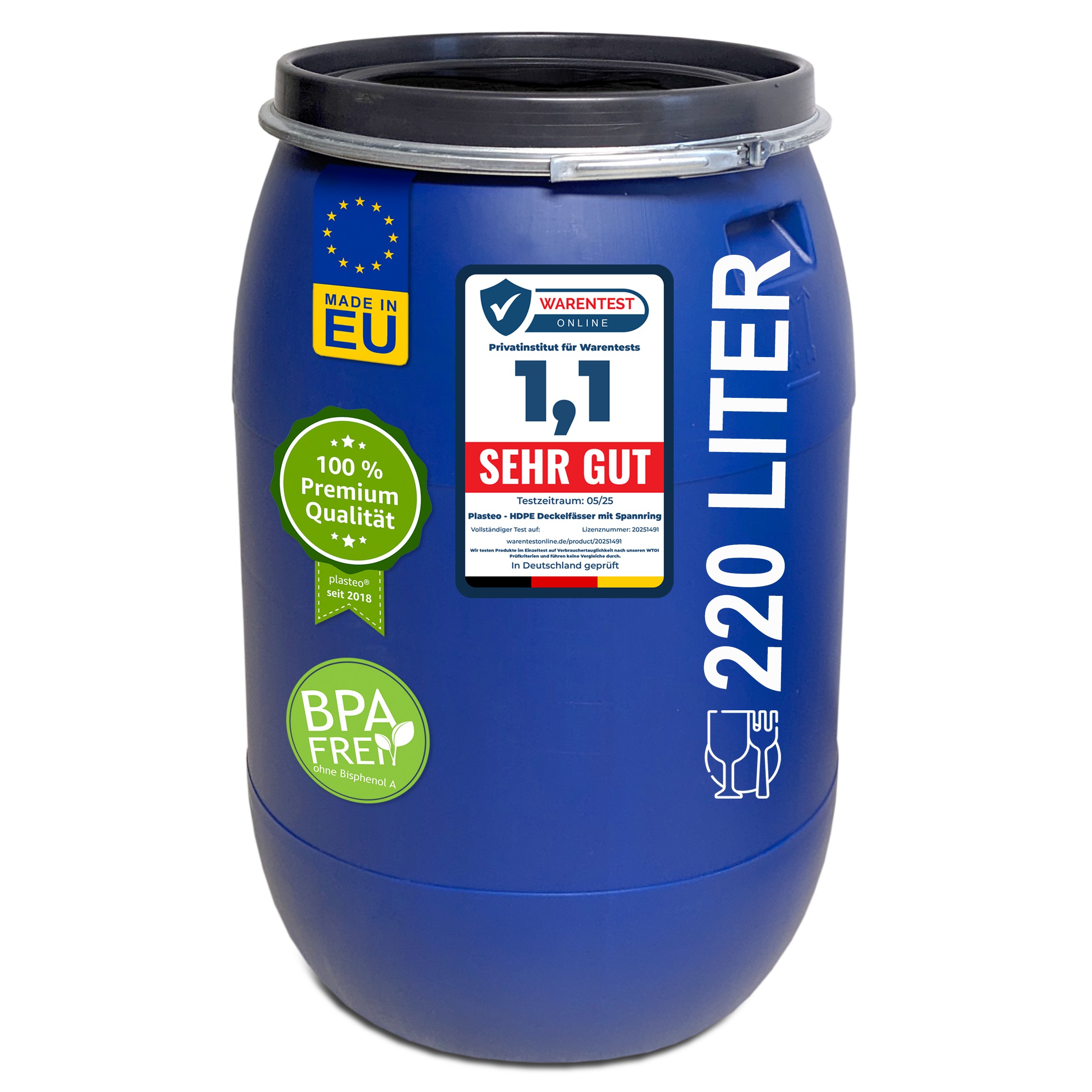 220 Liter Deckelfass Made in EU