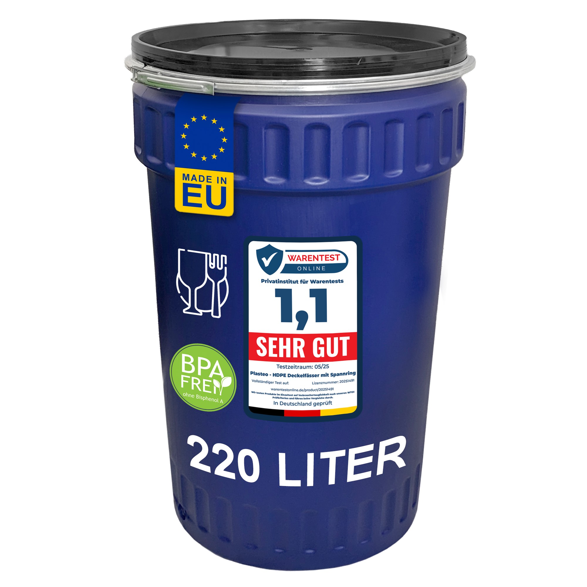 220 Liter Deckelfass konisch Made in EU