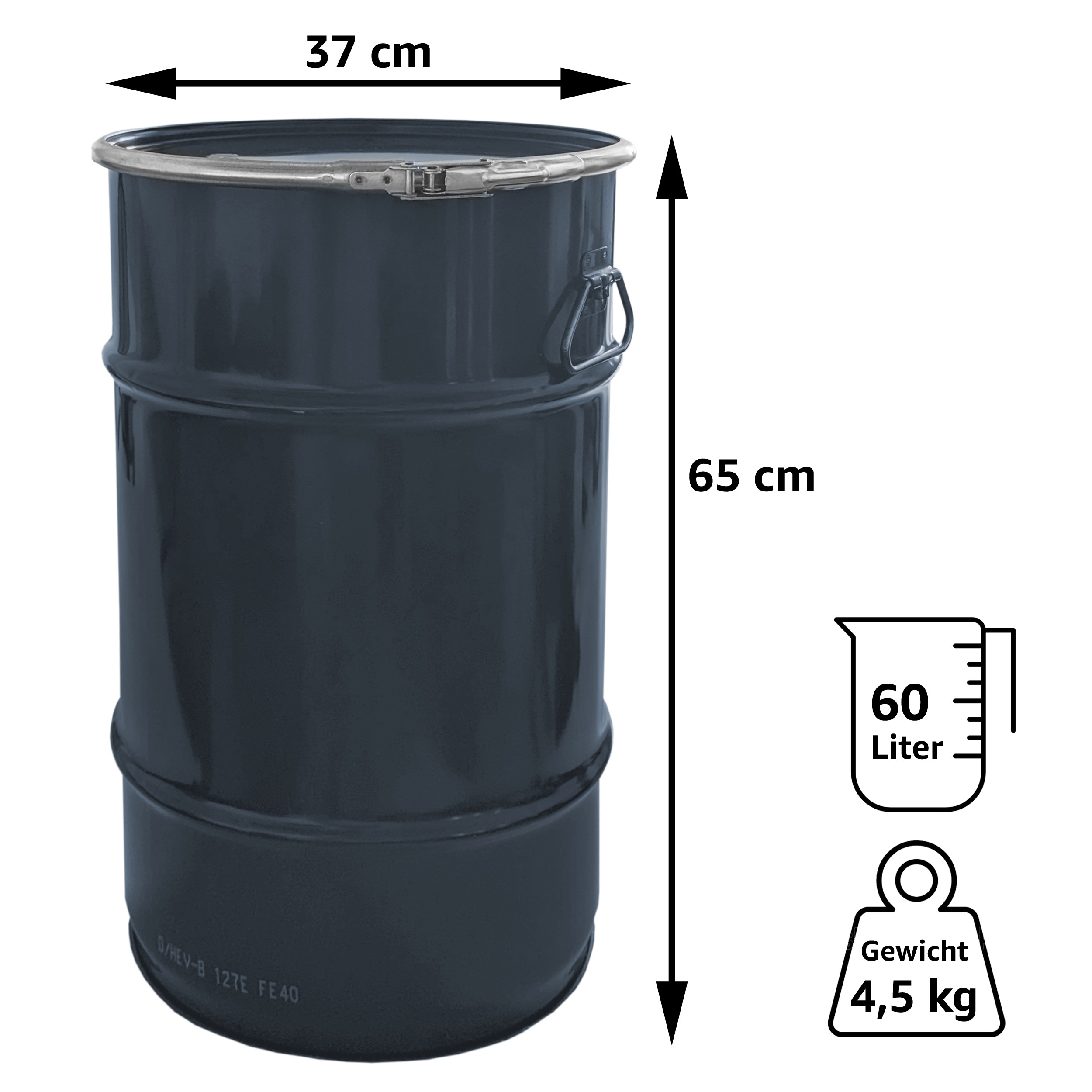 Stahlfass 60 Liter Deckelfass Anthrazitgrau