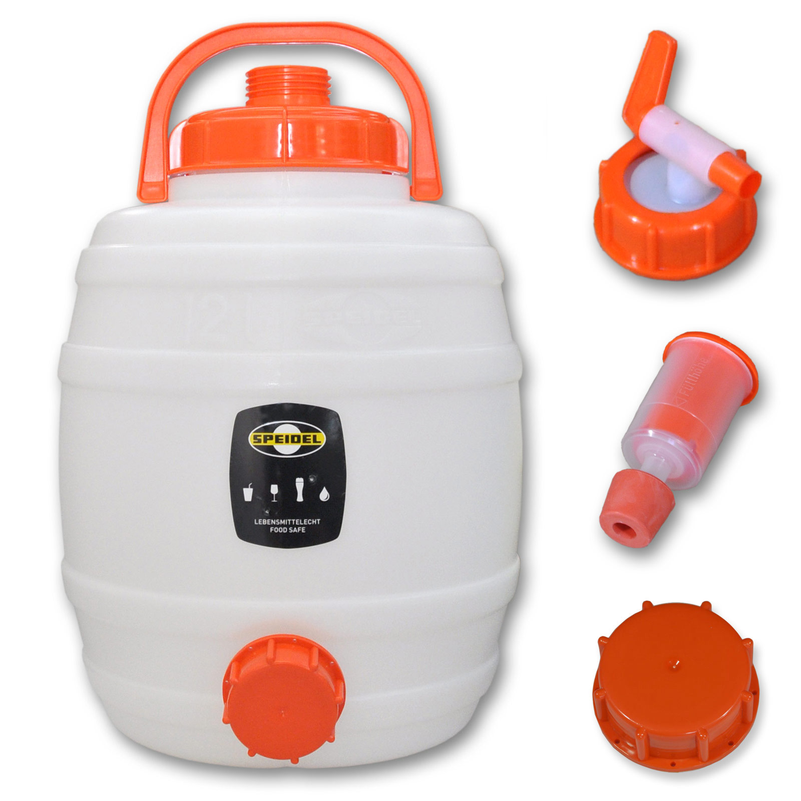 22130_22137_22138_22140_galerie Mostfass 12 Liter rund mit Auslaufhahn NW 10 Gärspund und Verschlußkappe