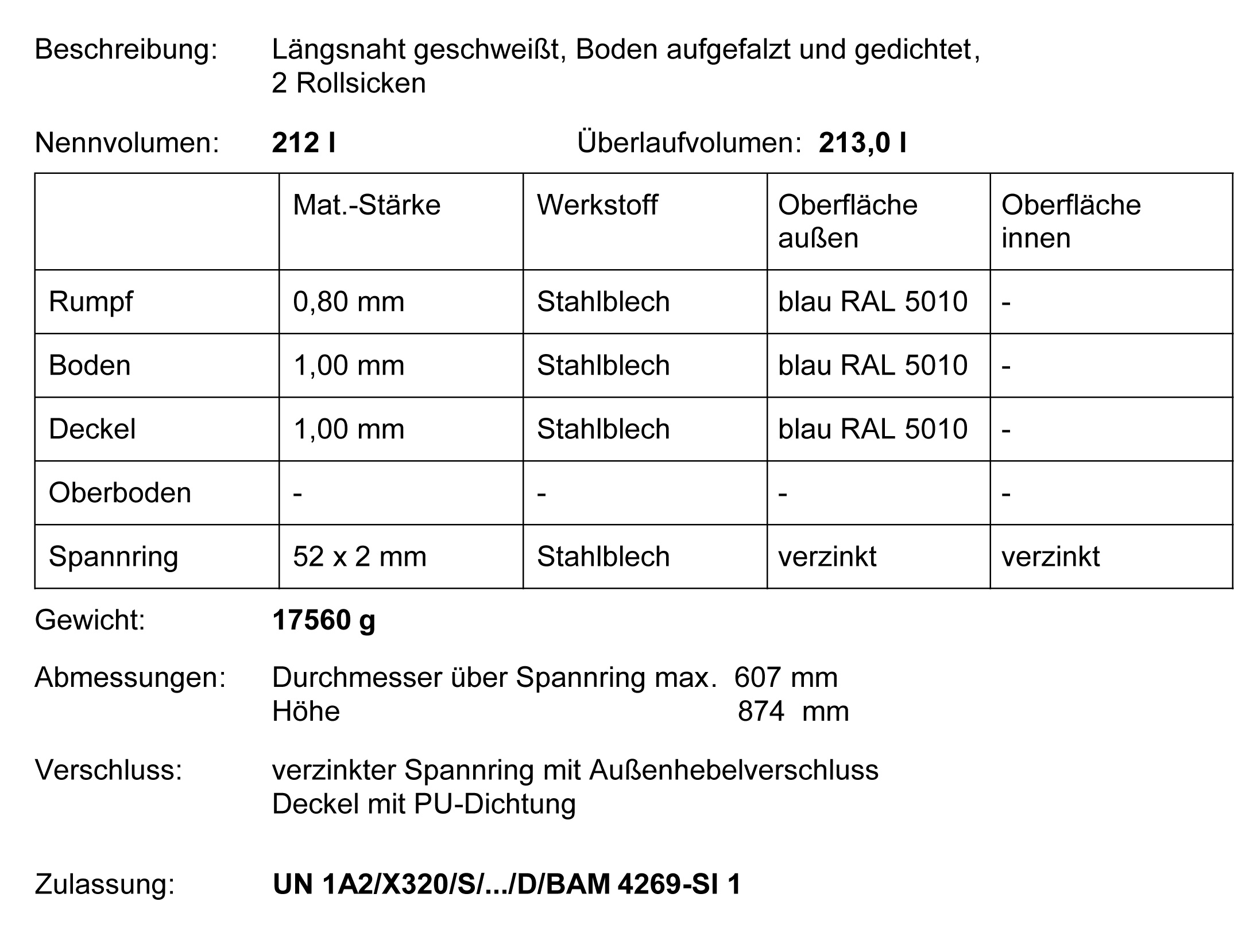Deckelfass 213 Liter blau
