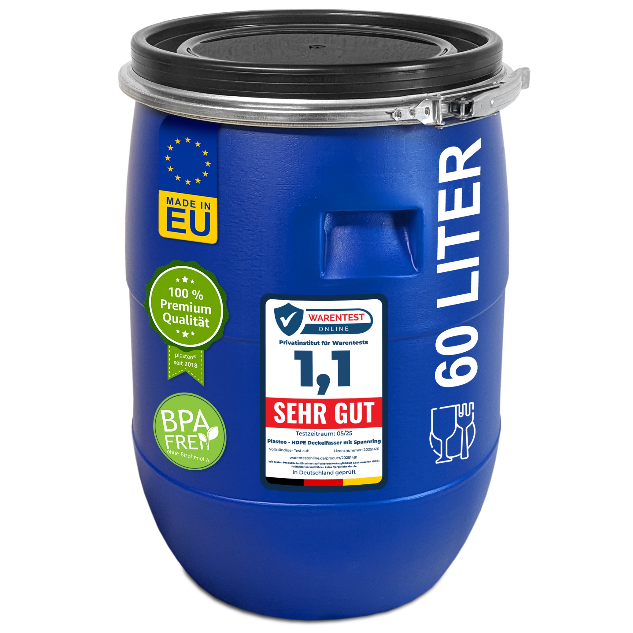 60 Liter Deckelfass Made in EU
